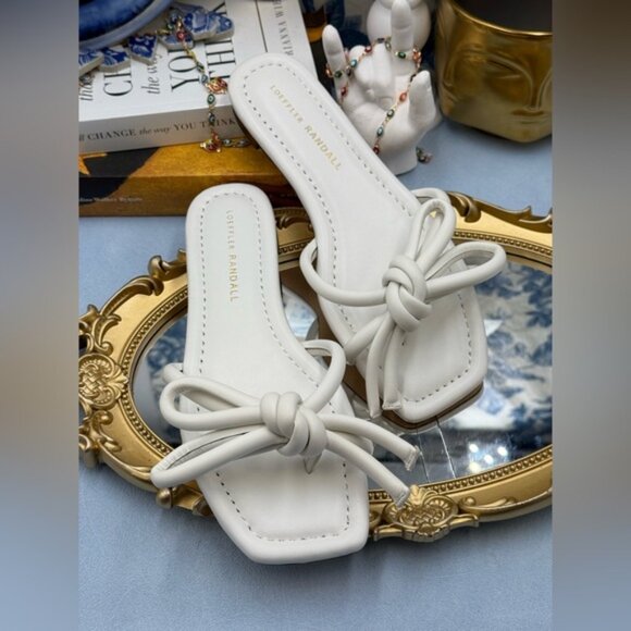 🆕 LOEFFLER RANDALL 🧿 NWOB Hadley Leather Bow Flat Sandals, White - Sz 6 B - Picture 10 of 14
